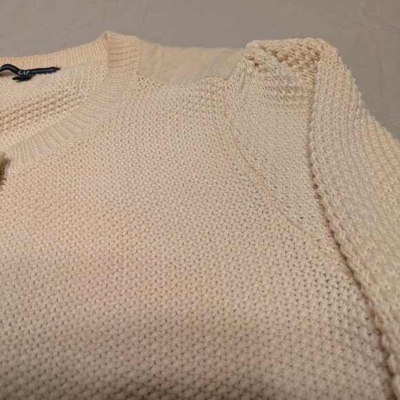 Gap Knitted 6 Button Cardigan Womens M Cream w/ Elastic Waist & Sleeves Cuffs - Picture 4 of 11